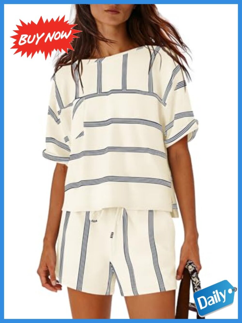 Striped Lounge Set for Women 2 Piece Summer Vacation Outfits with Pockets